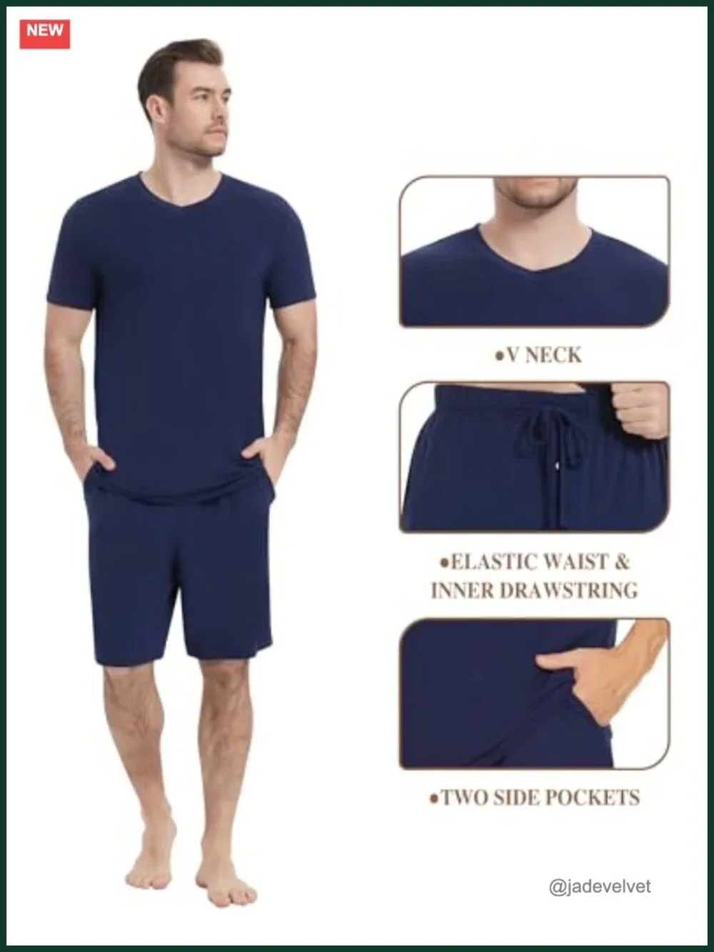 Viscose from Bamboo Men's Short Sleeve Pajama Set V Neck Sleepwear